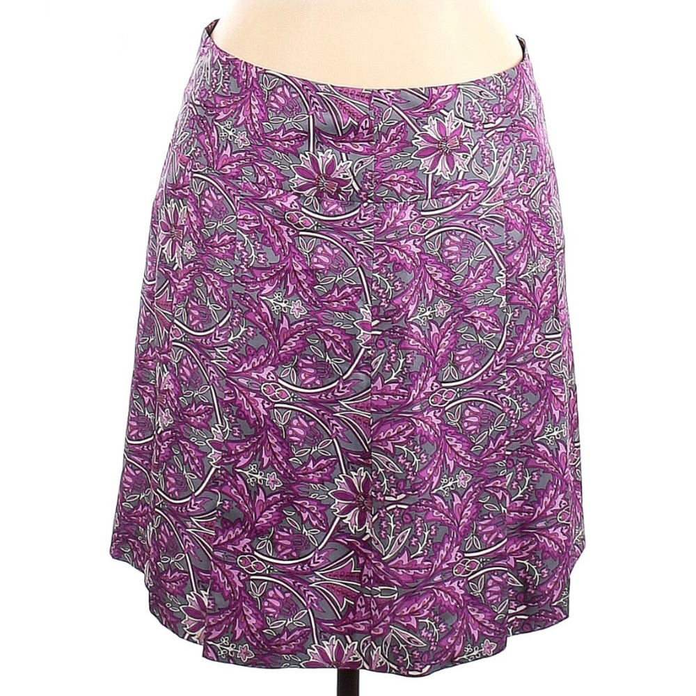 Banana Republic Skirt Purple Grey Floral Pleated Silk A-Line Lined Women’s 16